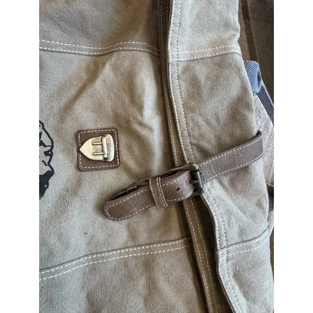 Handmade Canvas Roll top Backpack Leather Alaska Mountains Takenya Rosetta Brown